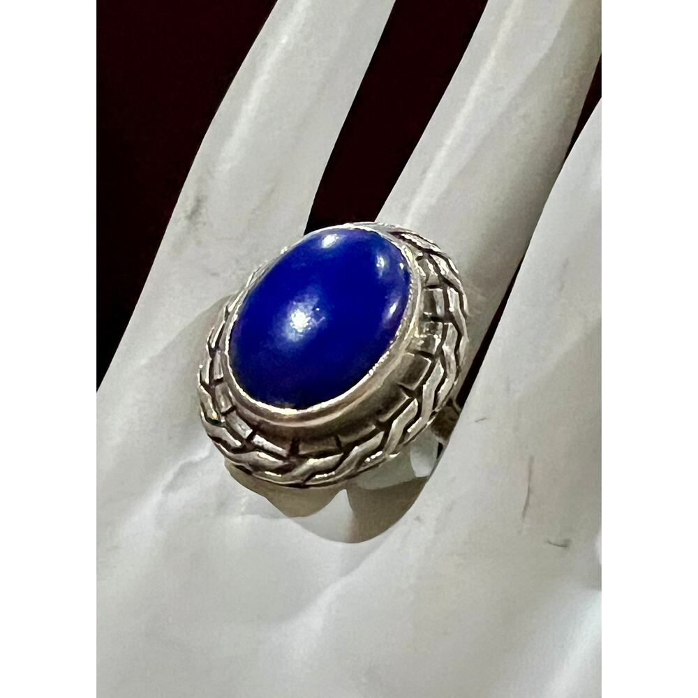 Large STS Sterling Silver & Lapis Lazuli Basket Weave Statement Ring - Picture 12 of 12